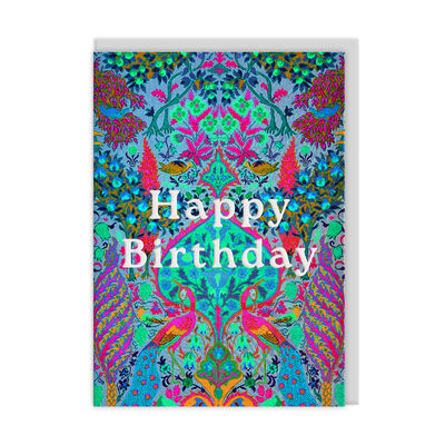 Peacock neon florals greeting card